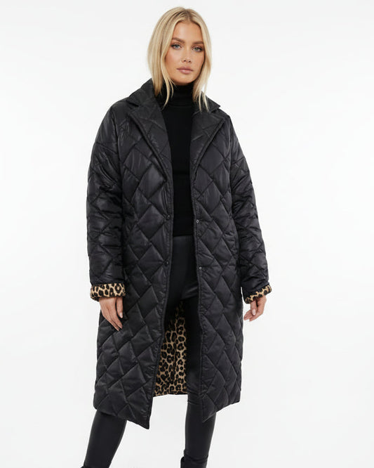 Lara – Abrigo acolchado reversible  con forro de leopardo
